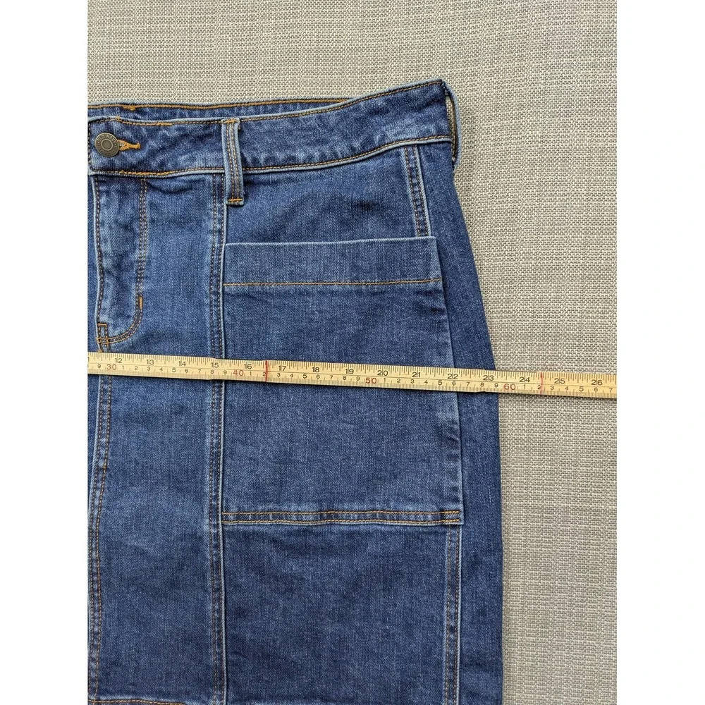 Old Navy Skirt Womens 18W Blue Denim Utility Pockets Short Stretch Zip Fly